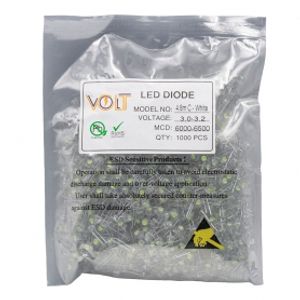 LED کلاهی چیپ بزرگ سفید 5mm مارک VOLT بسته1000 تایی