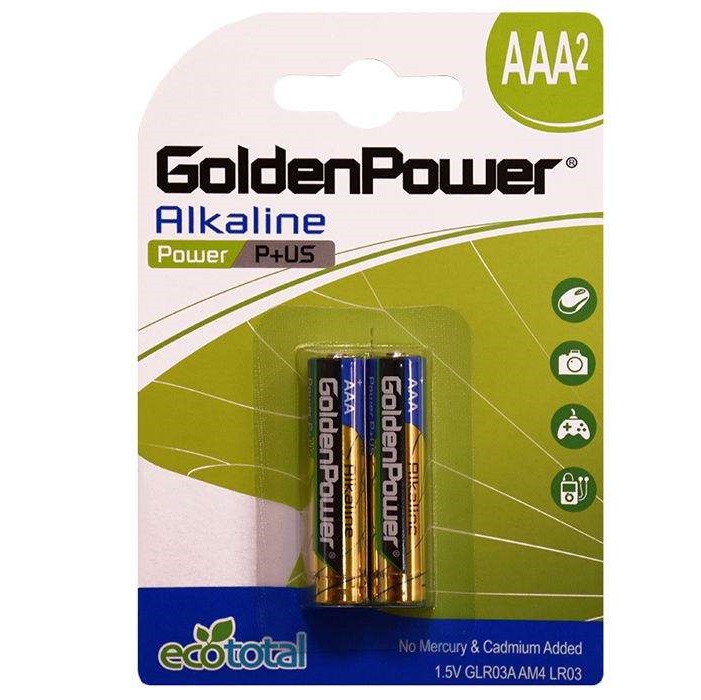 باتری نیم قلمی گلدن پاور مدل Eco Total Power Alkaline بسته 2 عددی