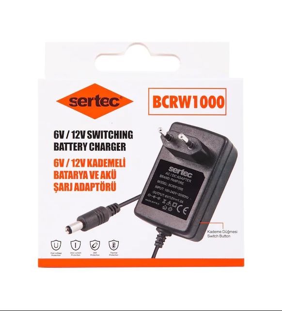 شارژر باتری سرب اسید اتوماتیک 12 و 6 ولت 1 آمپر SERTEC مدل BCRW1000A