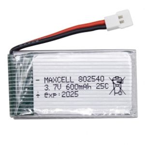 باتری لیتیوم پلیمر 3.7v ظرفیت 600mAh تک سل 25c مارک MAXCELL کد 802540