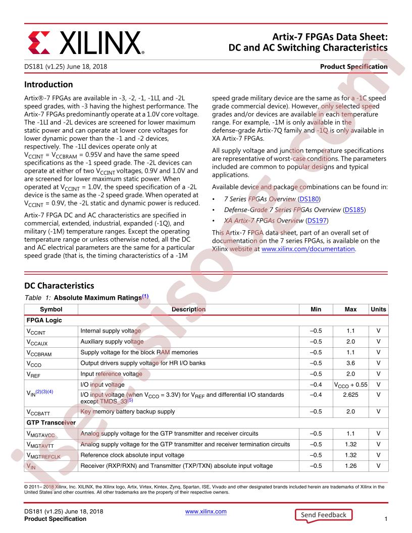 Artix-7 FPGAs Datasheet