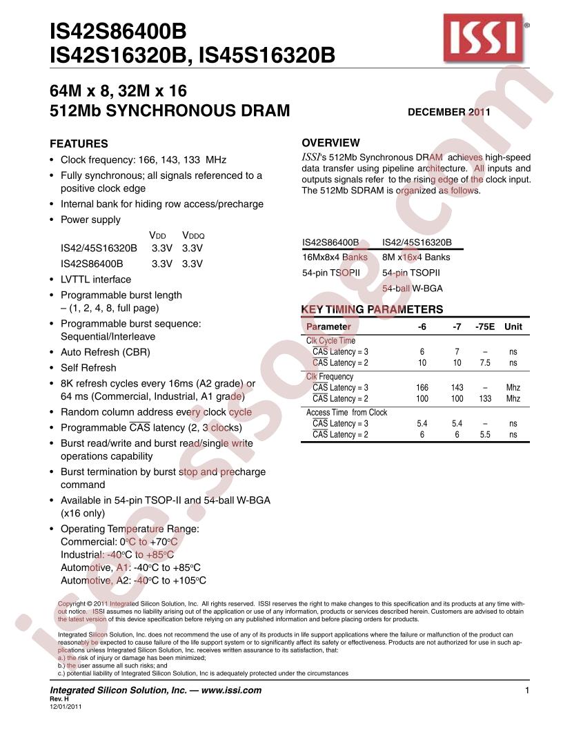 IS42S86400B, IS42/45S16320B