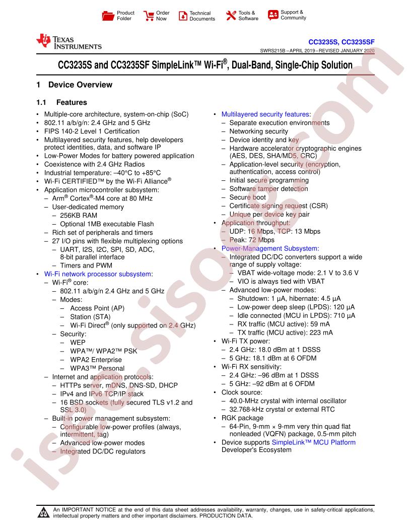 CC3235S & CC3235SF Datasheet