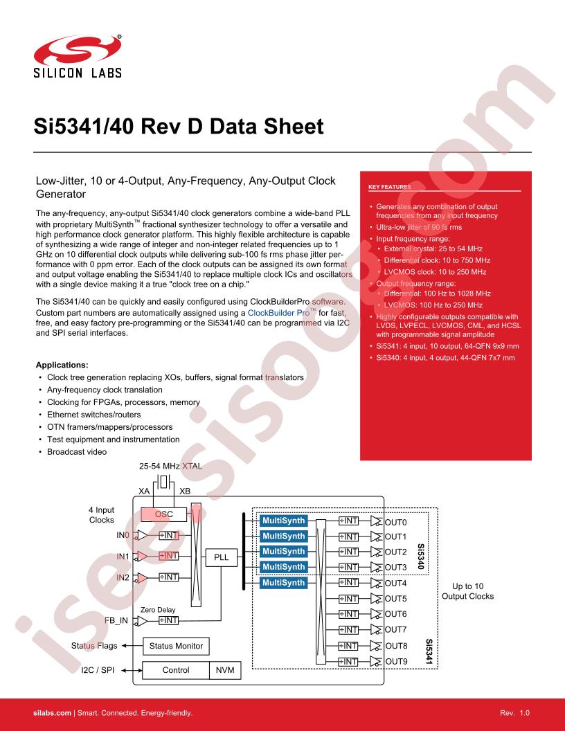 SI5340, SI5341 Datasheet