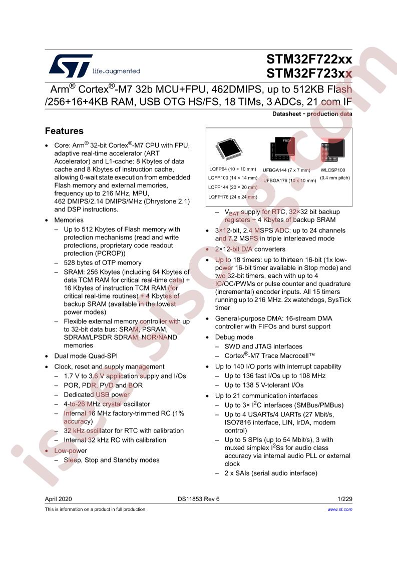 STM32F722xx, STM32F723xx