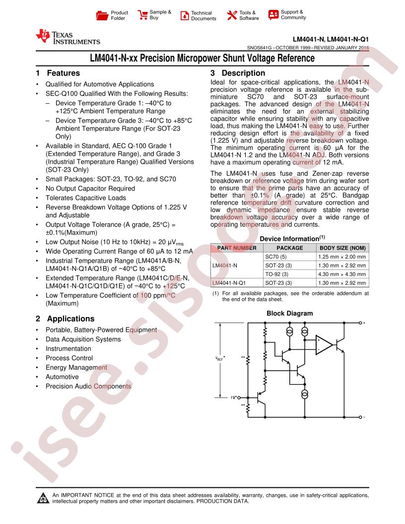 LM4041-N, LM4041-N-Q1 Datasheet