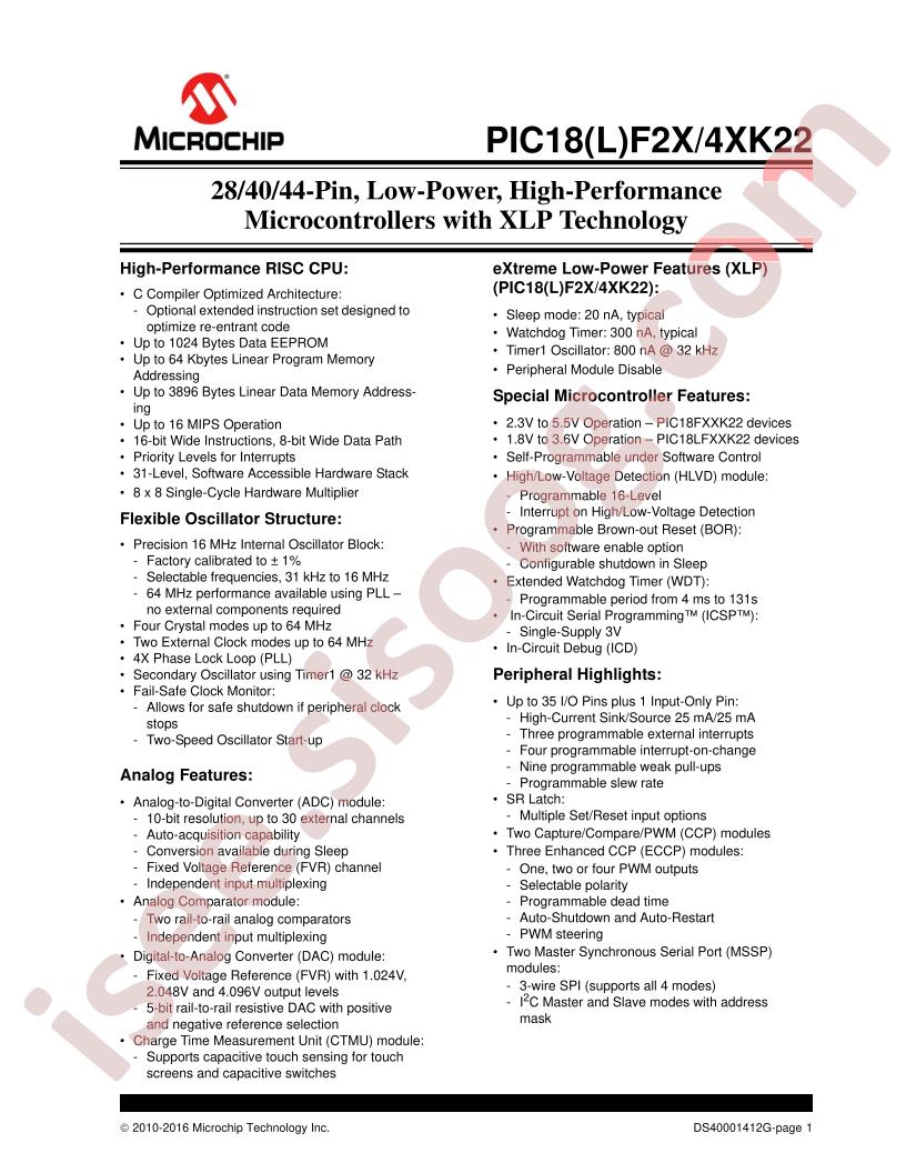 PIC18(L)F2x/4xK22 Datasheet