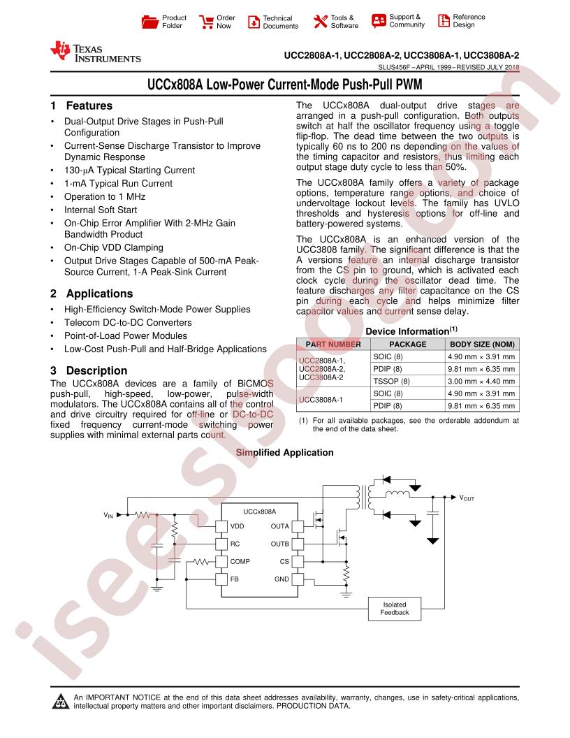 UCC2808A-(1,2), UCC3808A-(1,2) Datasheet