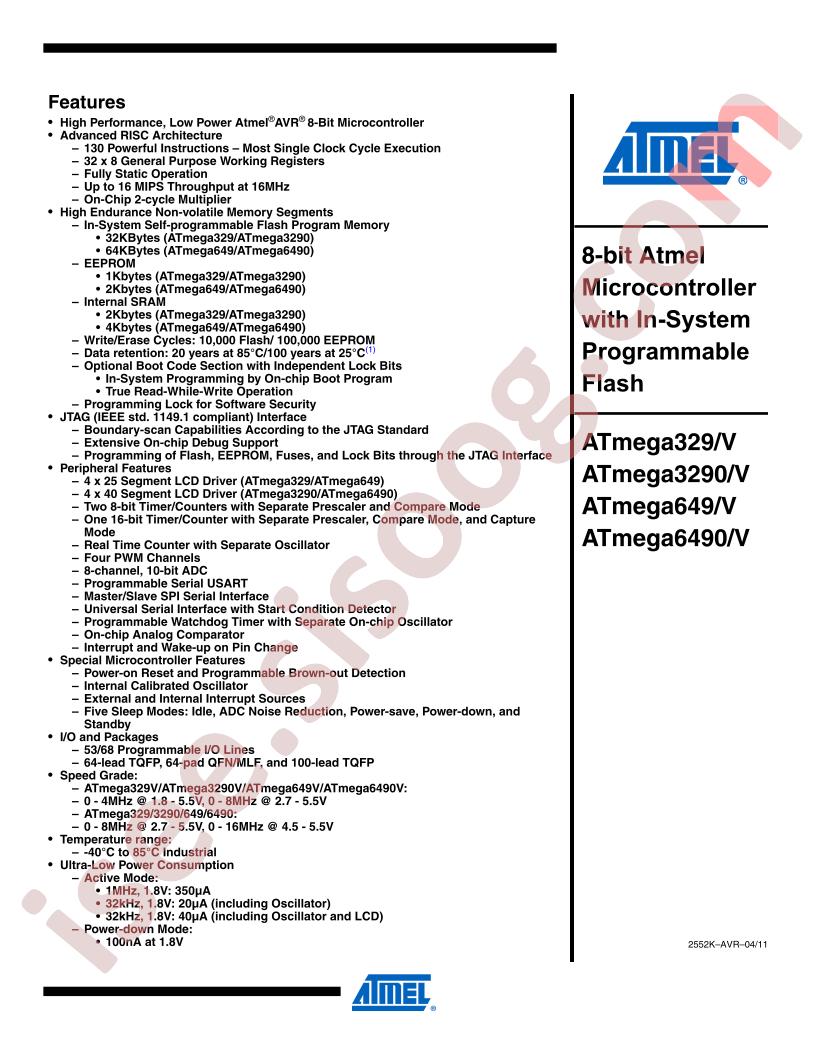 ATmega329, 649, 3290, 6490(V) Datasheet