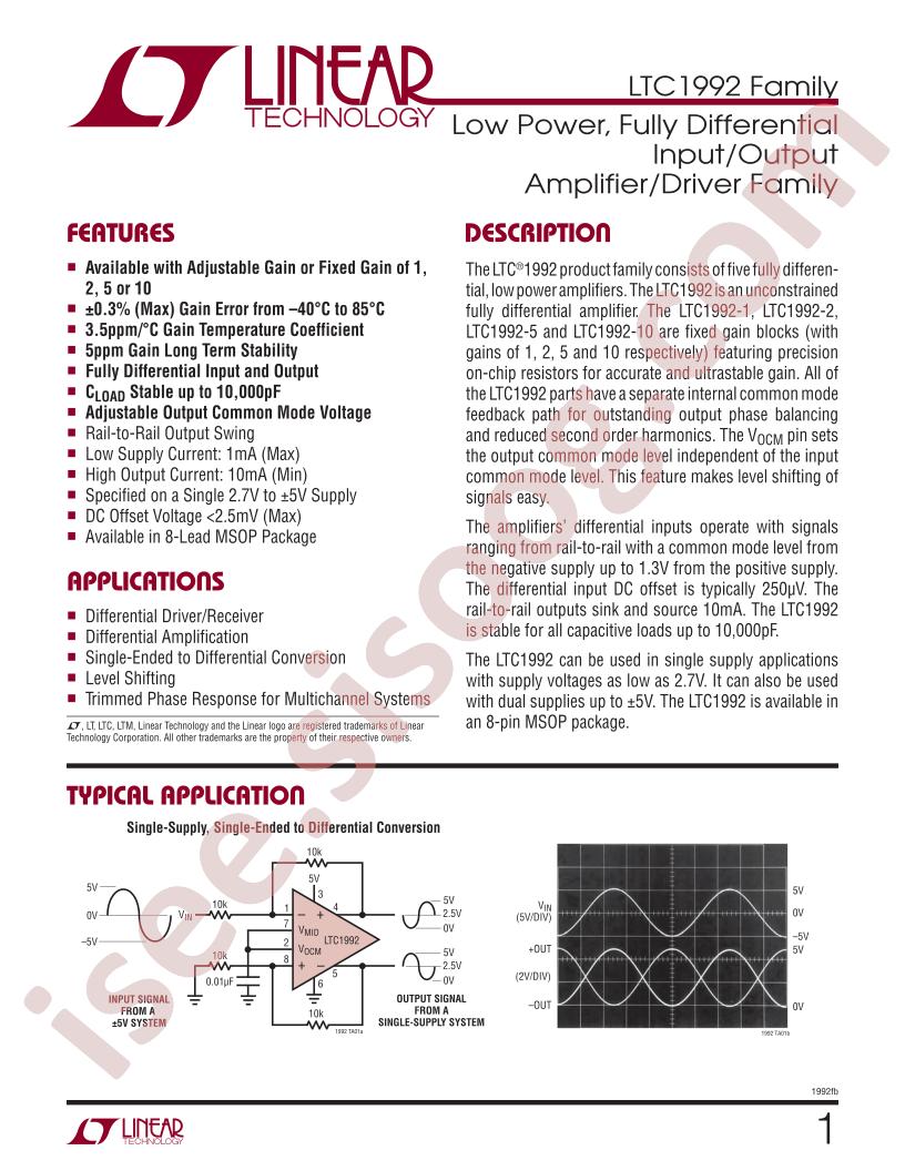 LTC1992 Datasheet