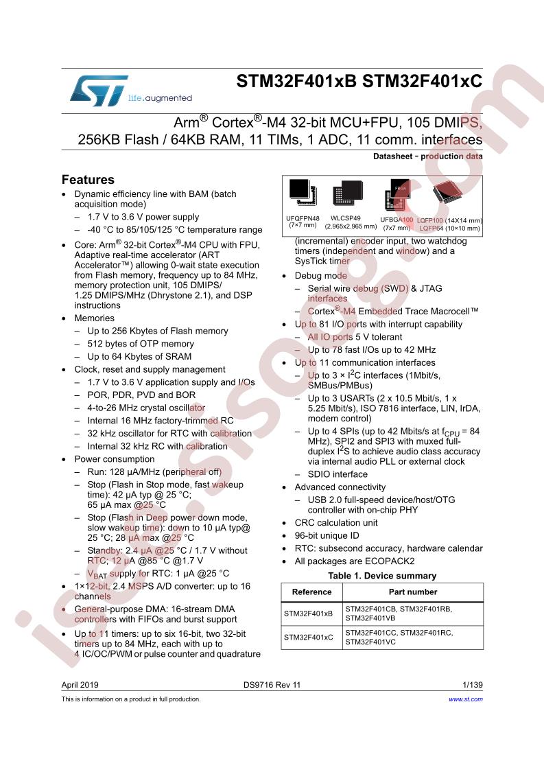 STM32F401xB,C Datasheet