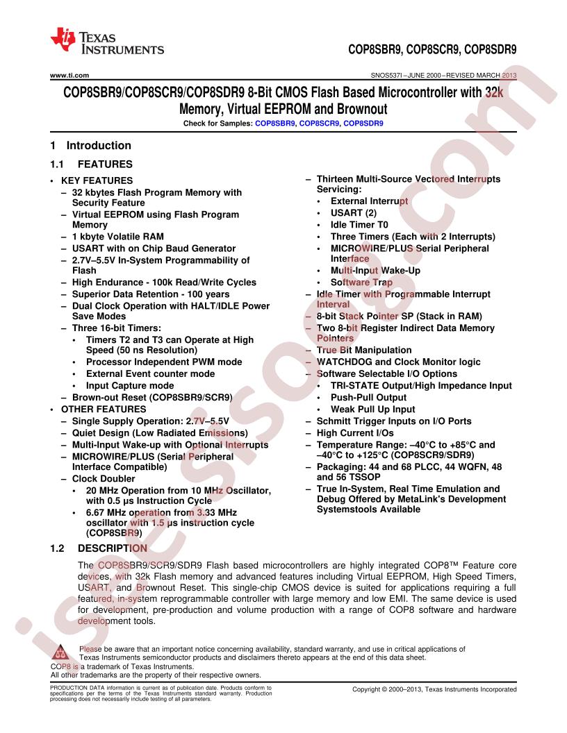 COP8SBR9/CR9/DR9