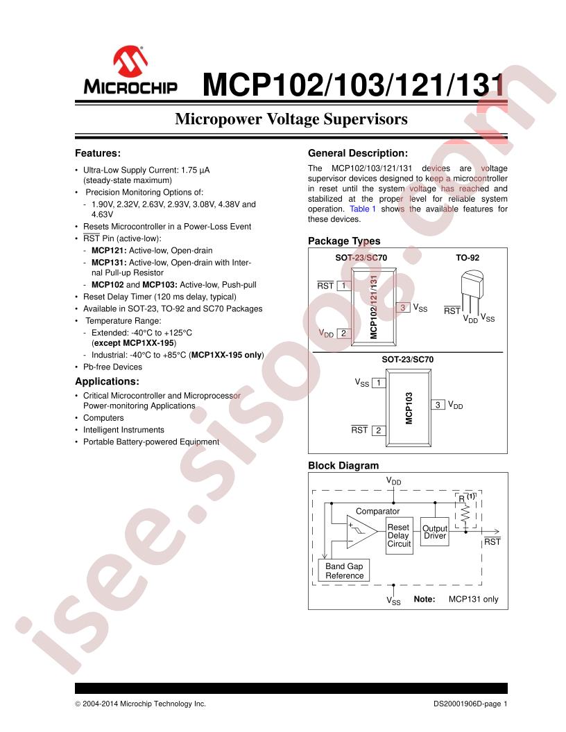 MCP102, 103, 121, 131 Datasheet