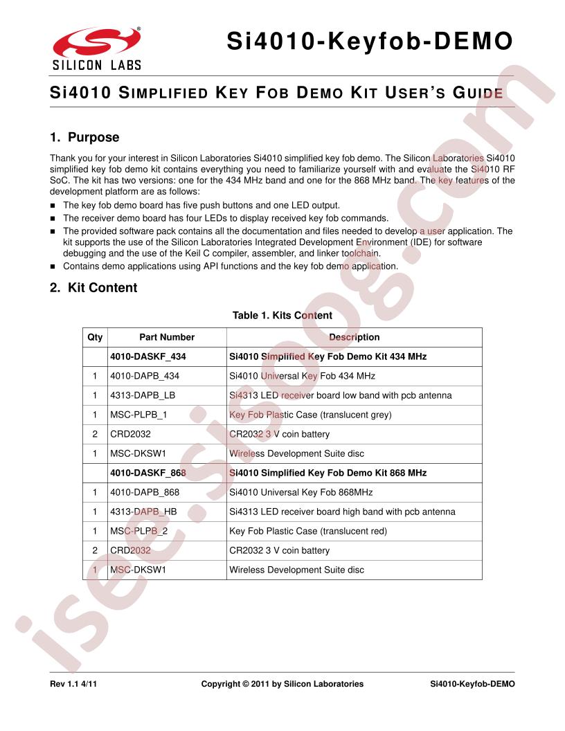 Si4010-Keyfob-DEMO Guide