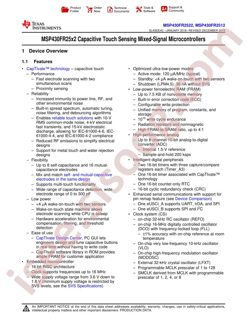 MSP430FR2522, 2512 Datasheet