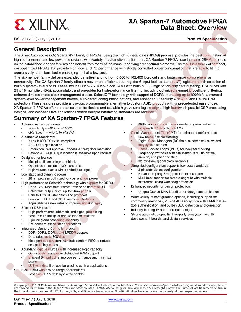 XA Spartan-7 FPGA Overview