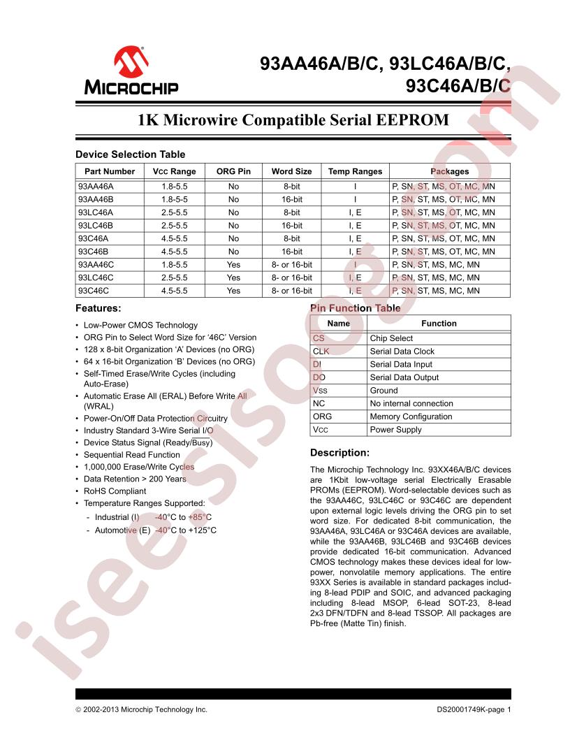 93(AA,LC,C)46x Datasheet