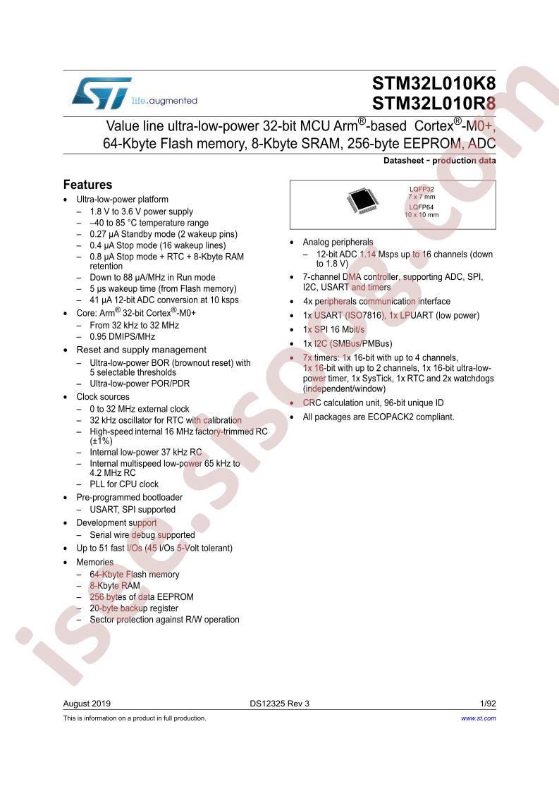 STM32L010K8, STM32L010R8