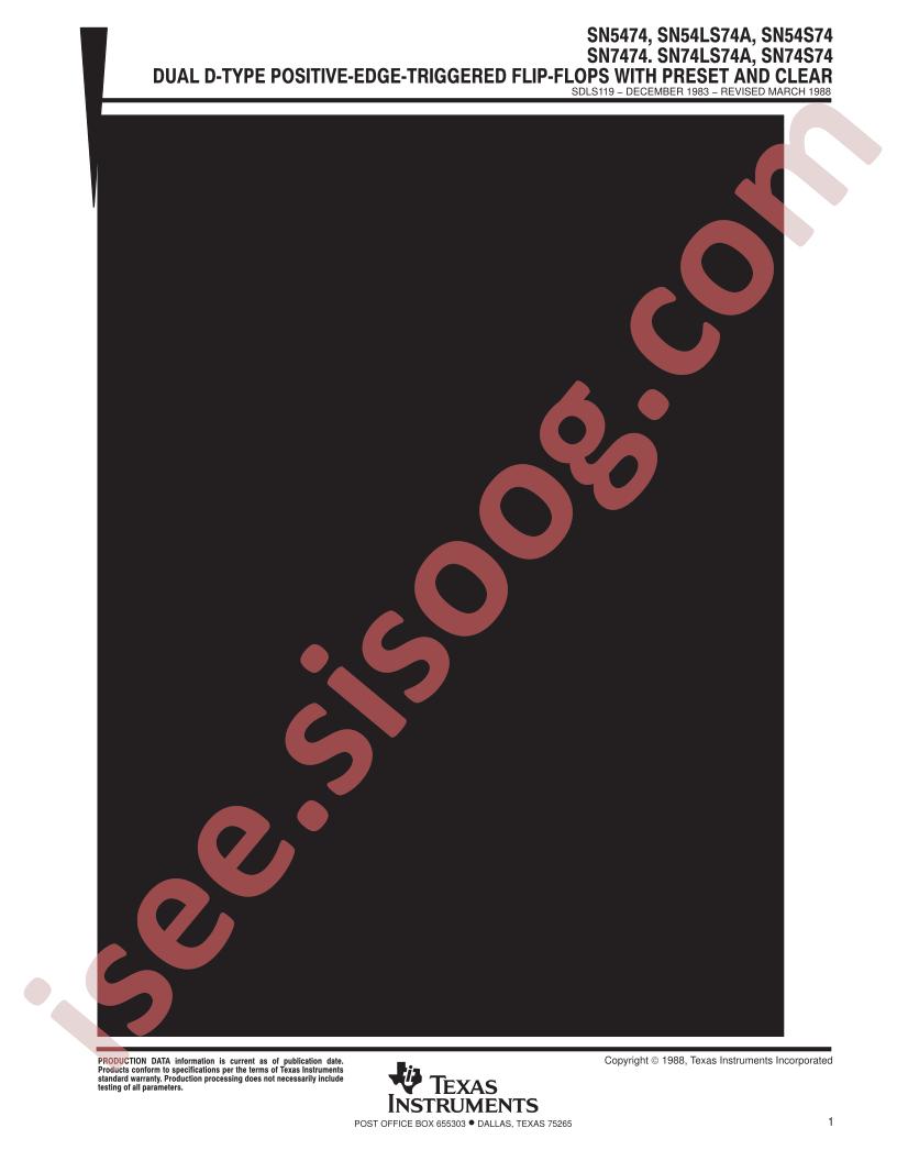 SN54/7474, SN54/74(LS,S)74/A
