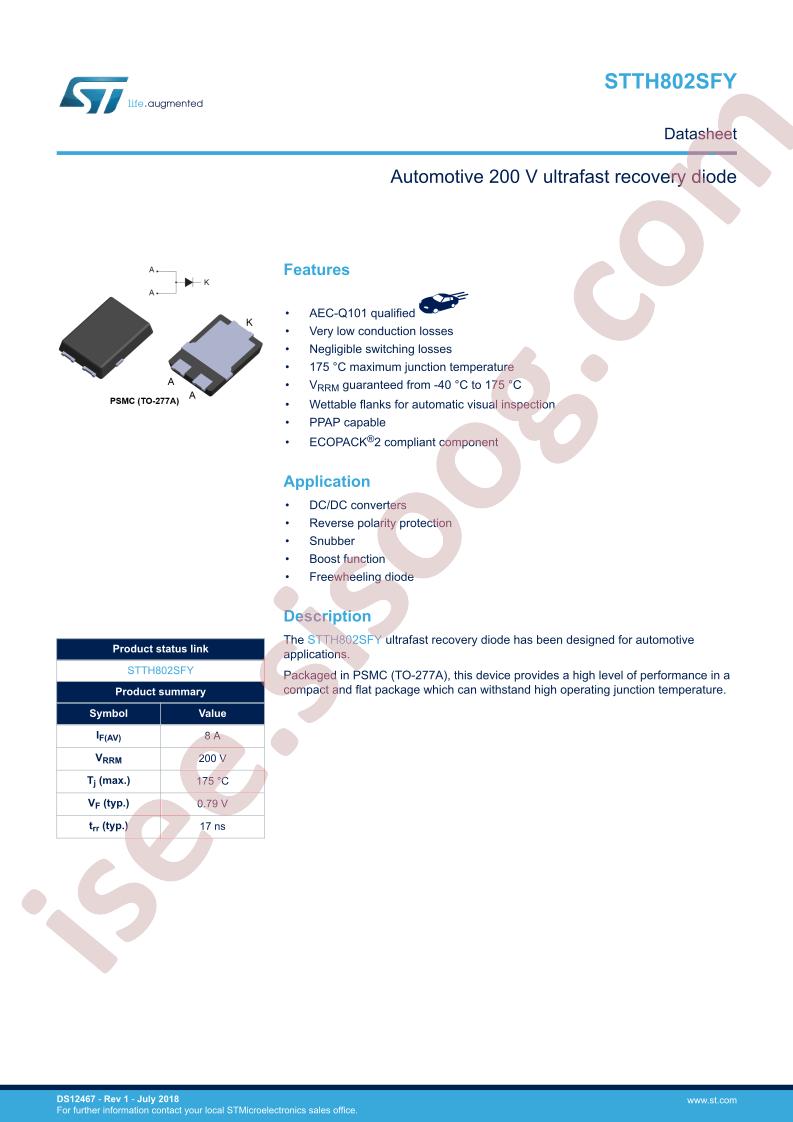 STTH802SFY Datasheet