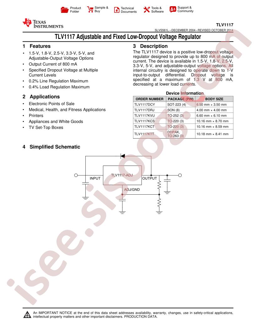 TLV1117 Datasheet