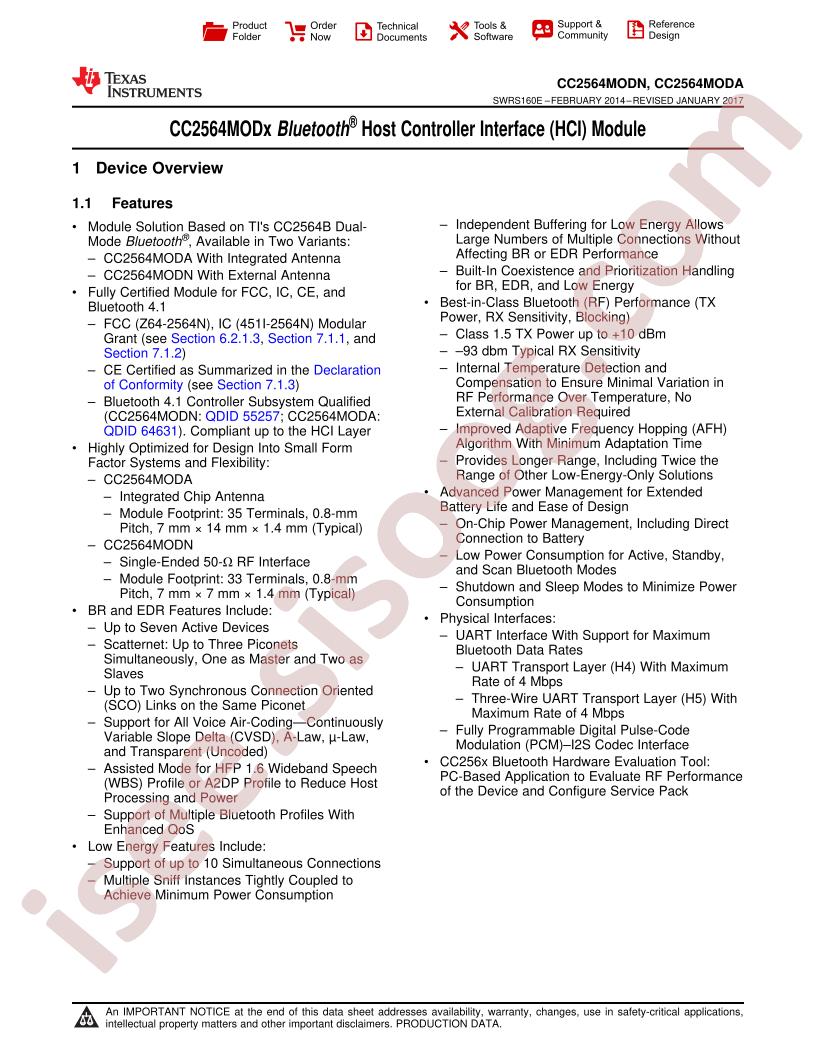 CC2564MOD(A,N) Datasheet