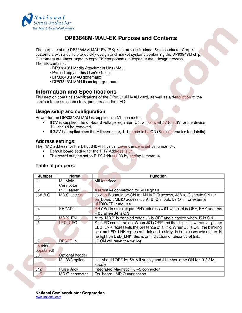 DP83848M-MAU-EK Guide