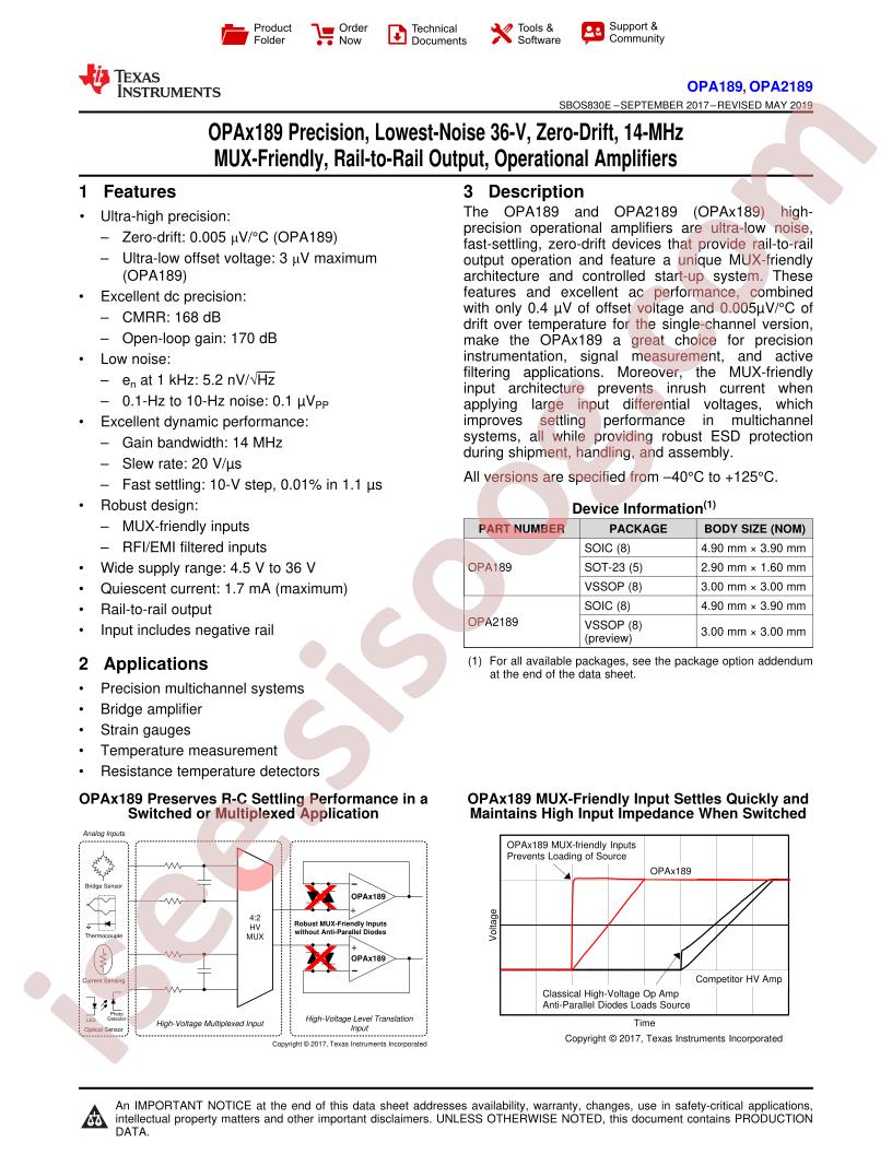 OPA189, OPA2189 Datasheet