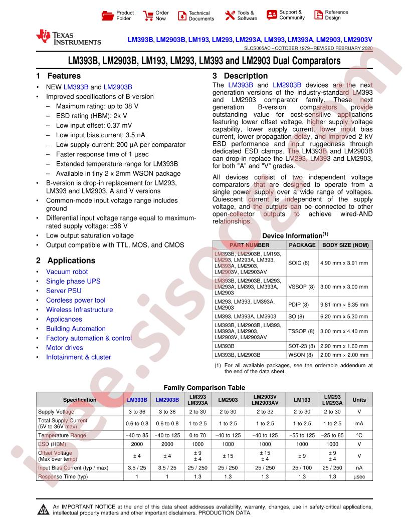 LM193(A),293(A),393(A), LM2903(V) Datasheet