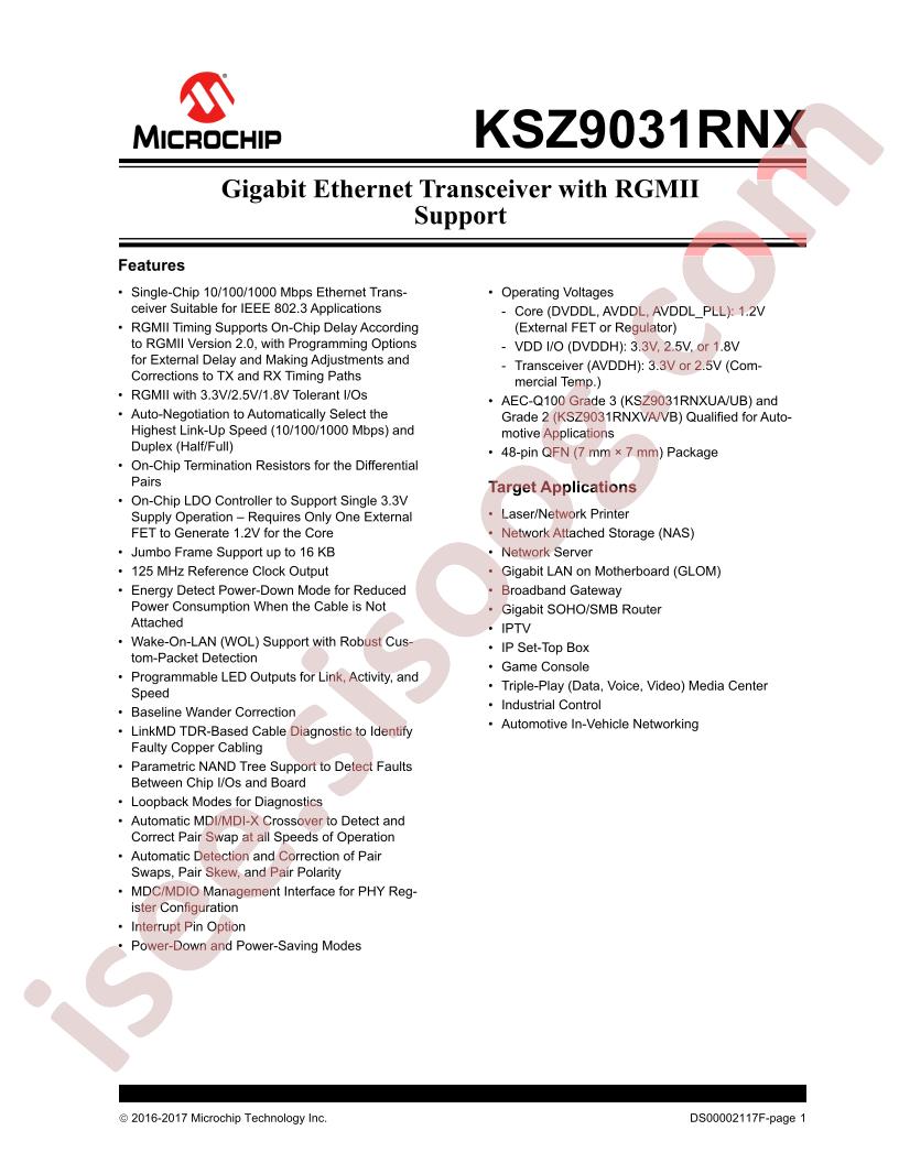 KSZ9031RNX Datasheet