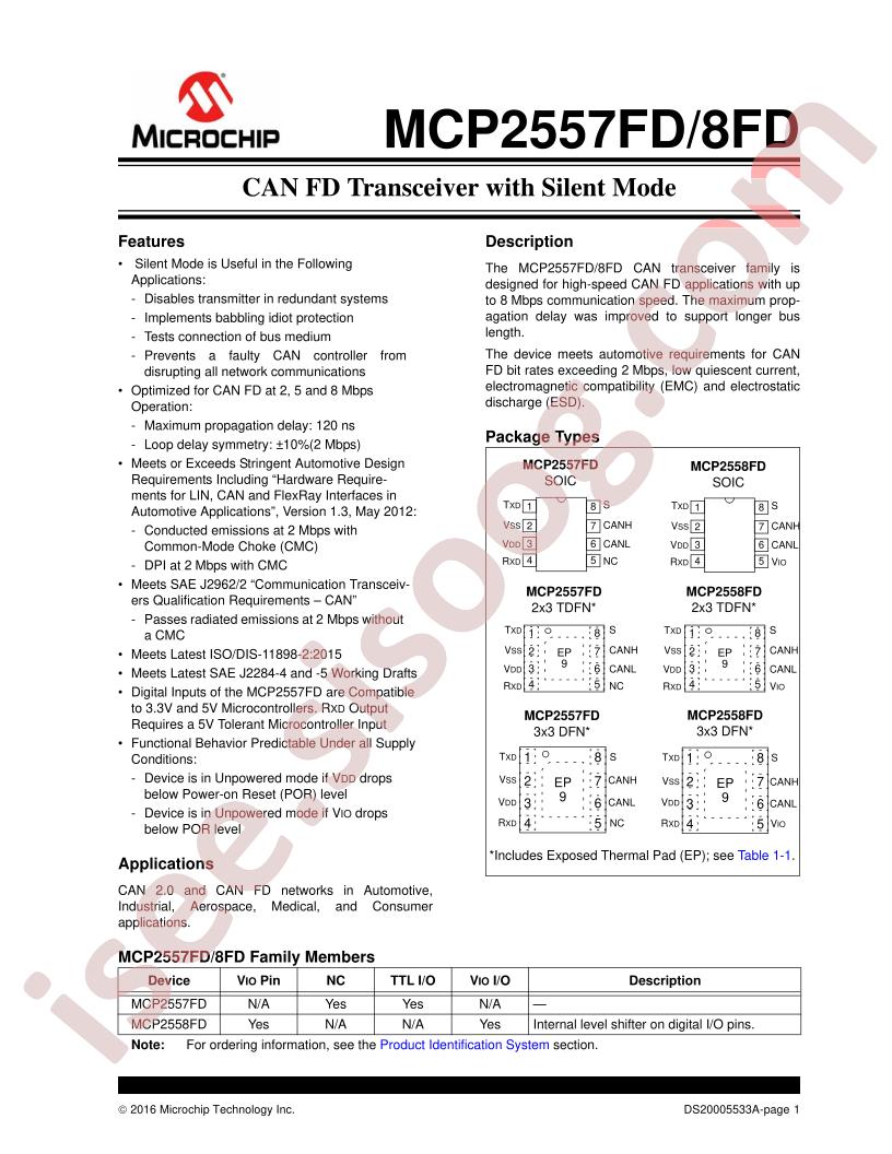 MCP2557FD, 8FD Datasheet