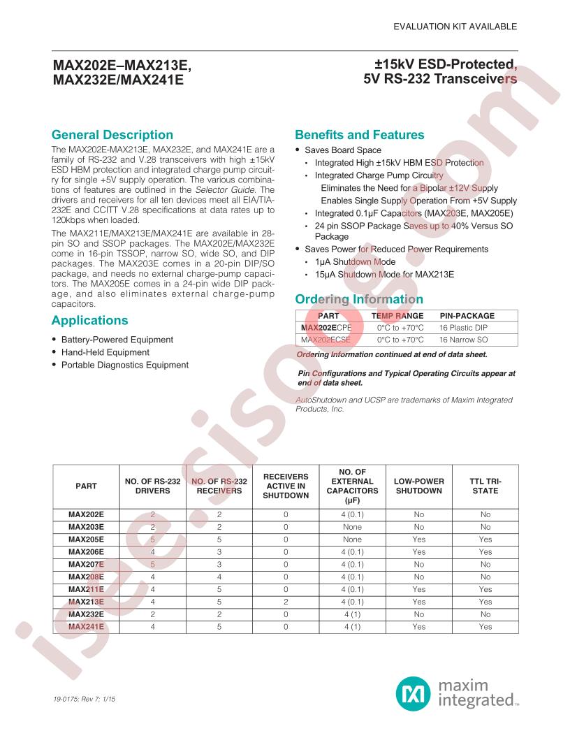 MAX202E-MAX241E Datasheet