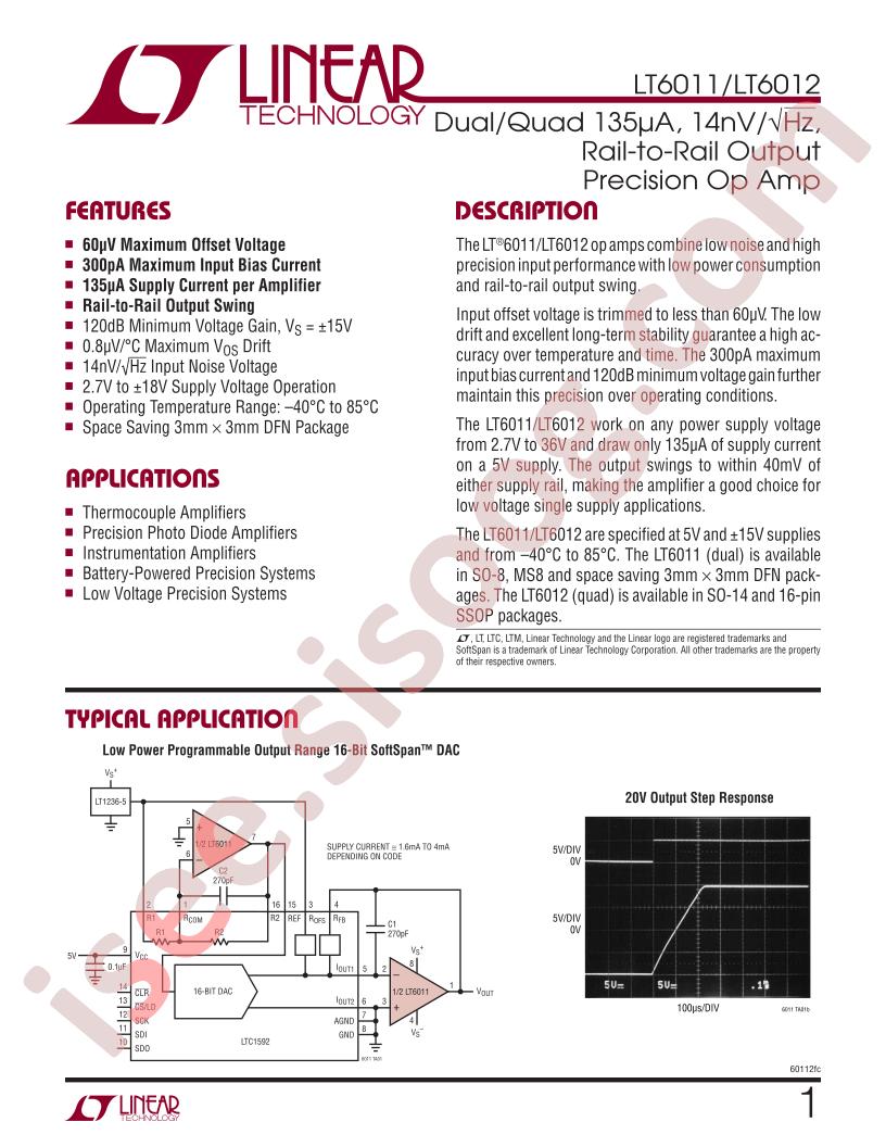 LT6011, LT6012 Datasheet