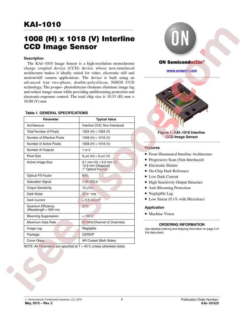 KAI-1010 Device Performance Spec