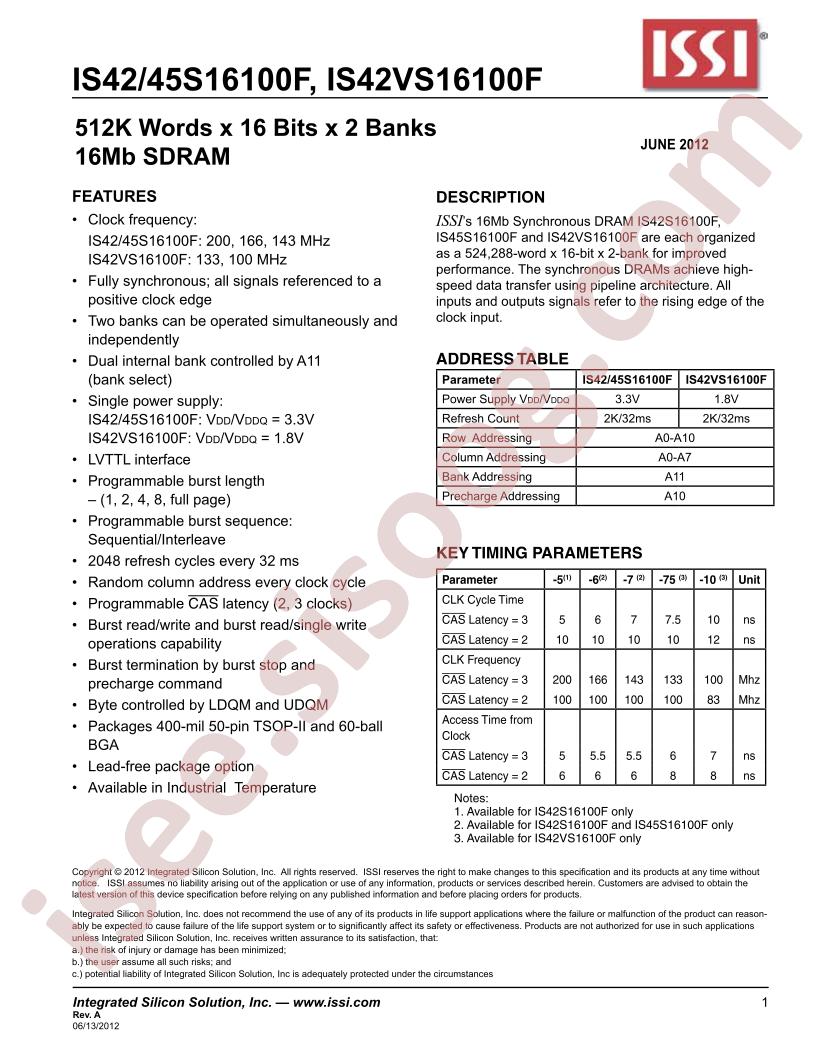 IS42/45S16100F, IS42VS16100F