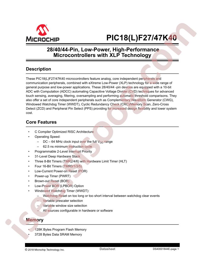 PIC18(L)F27/47K40 Datasheet