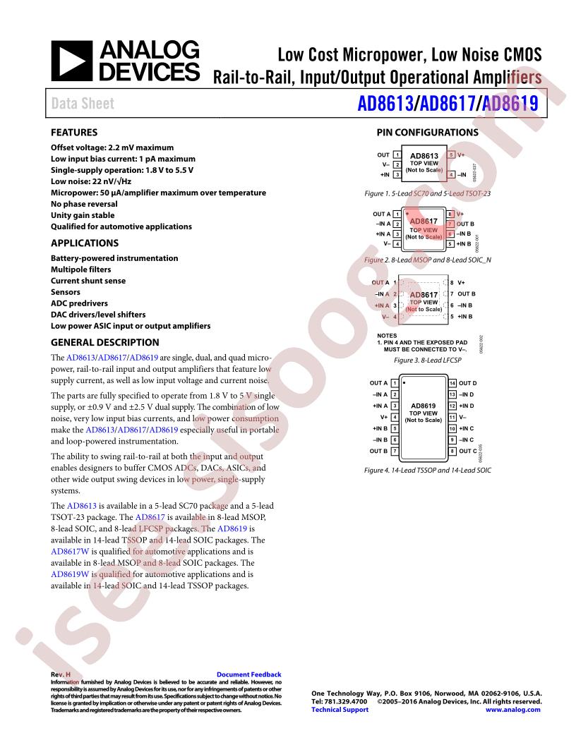 AD8613,17,19 Series Datasheet