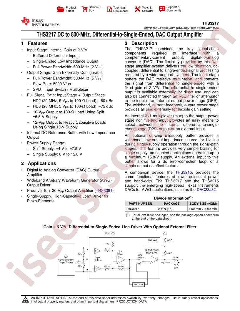 THS3217 Datasheet