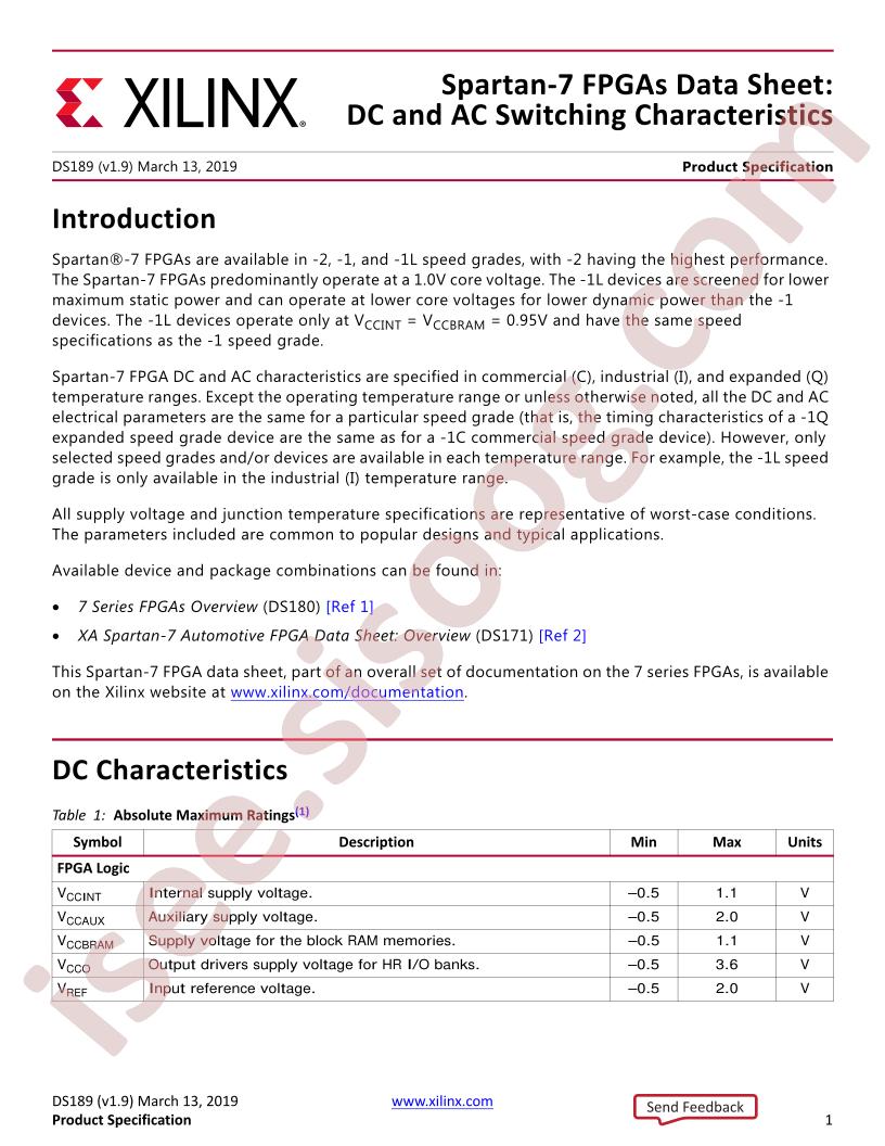 Spartan-7 FPGAs Datasheet