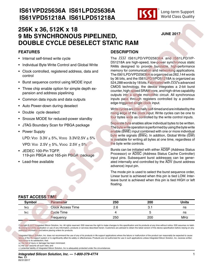 IS61VPD/LPD25636A, IS61VPD/LPD51218A