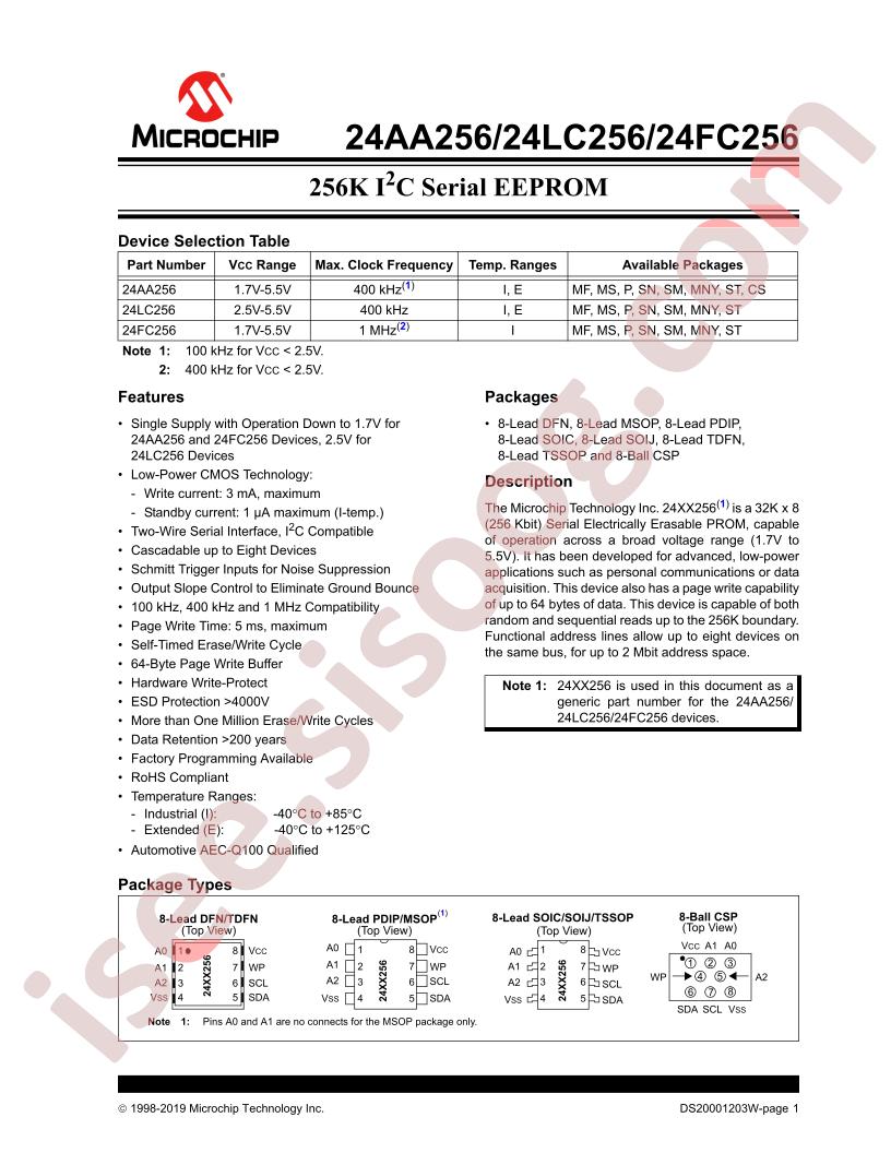 24AA256, 24LC256, 24FC256