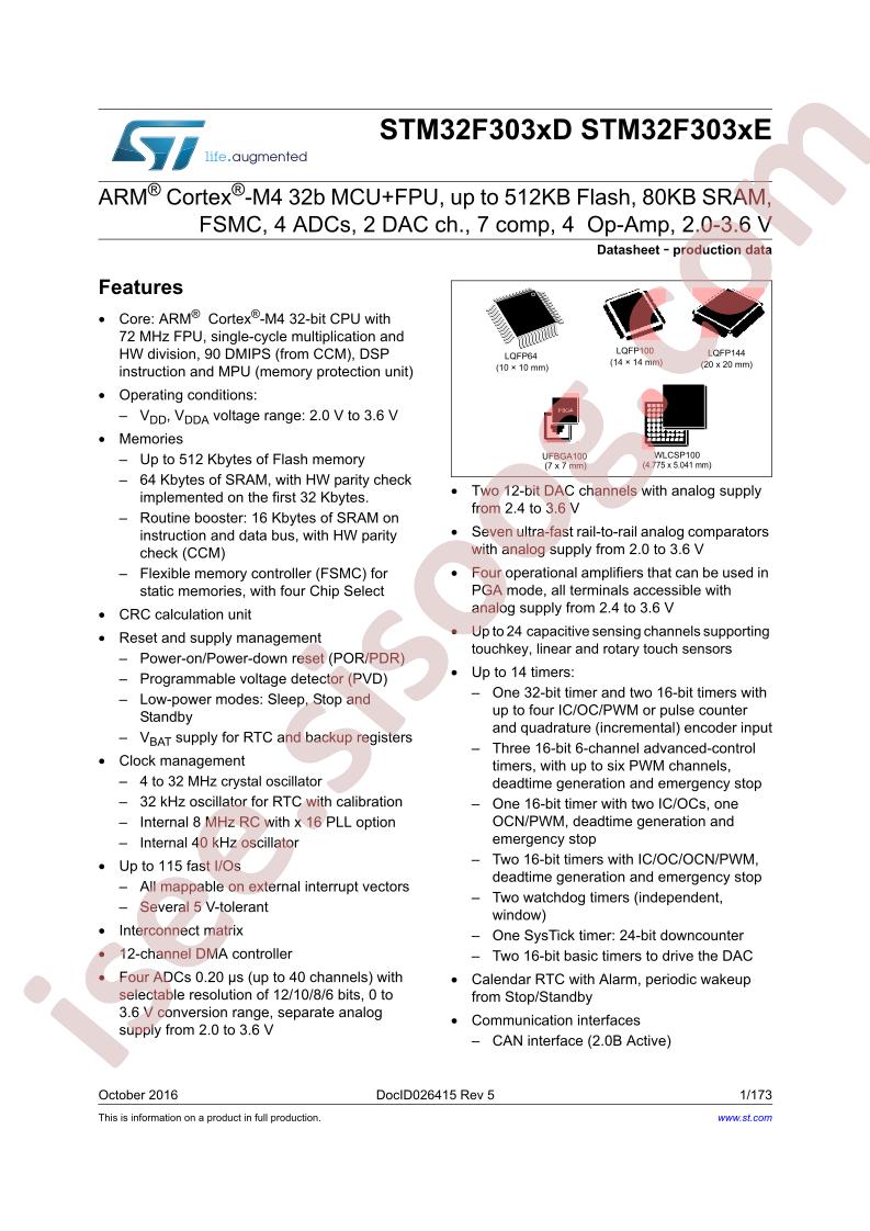 STM32F303xD, STM32F303xE Datasheet