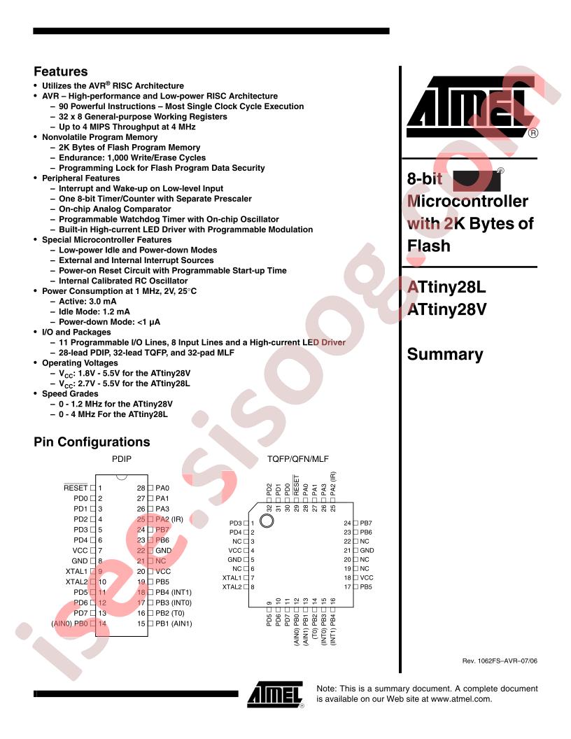 ATTINY28(L,V) Summary