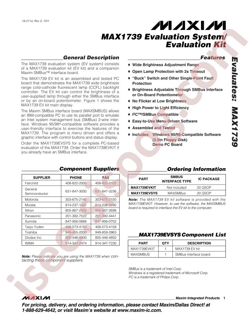 MAX1739 Eval Kit