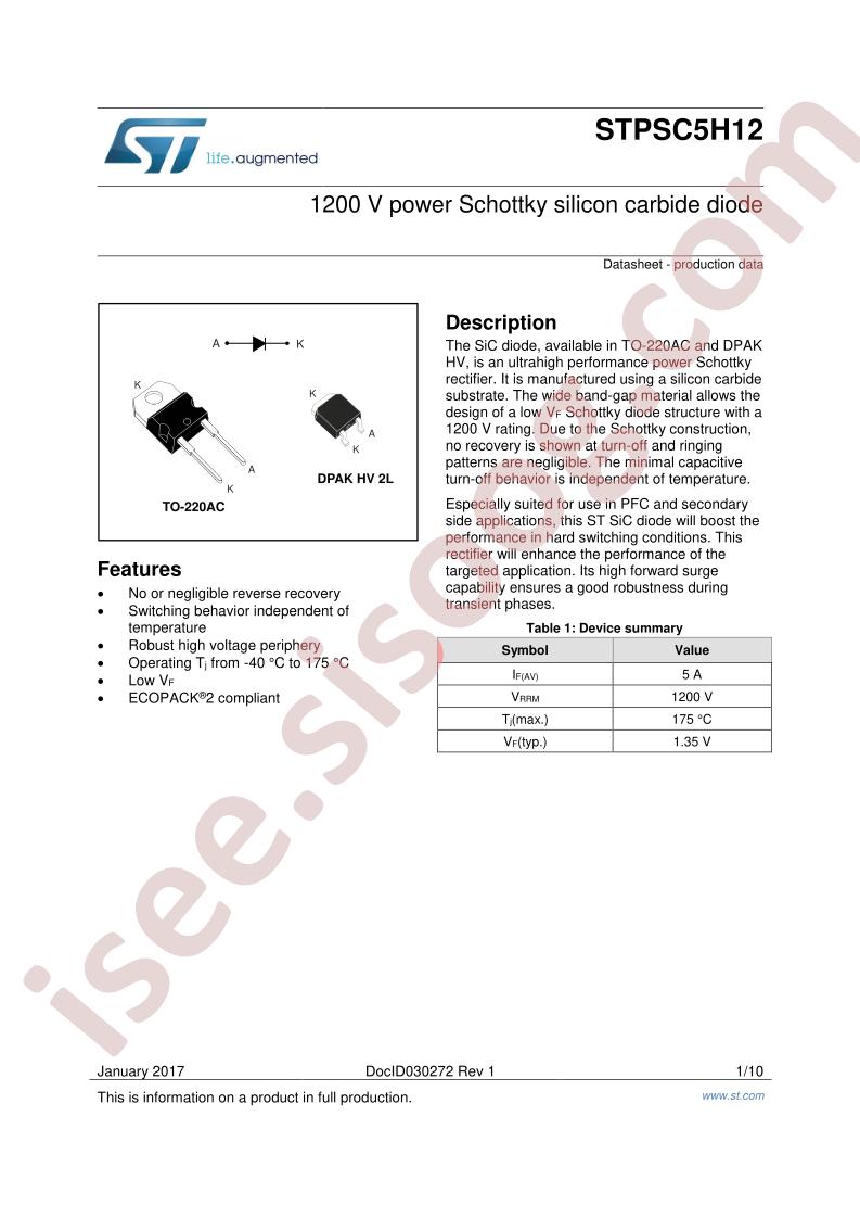 STPSC5H12 Datasheet