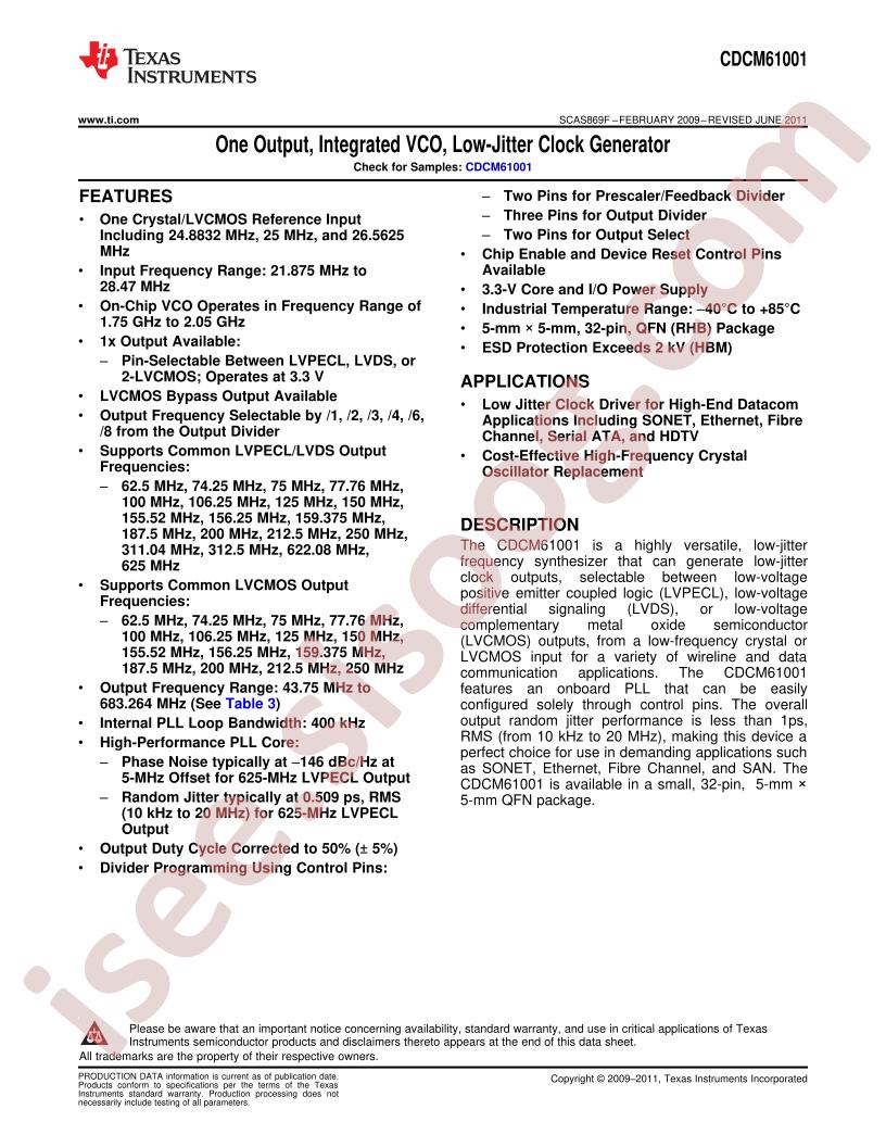 CDCM61001 Datasheet