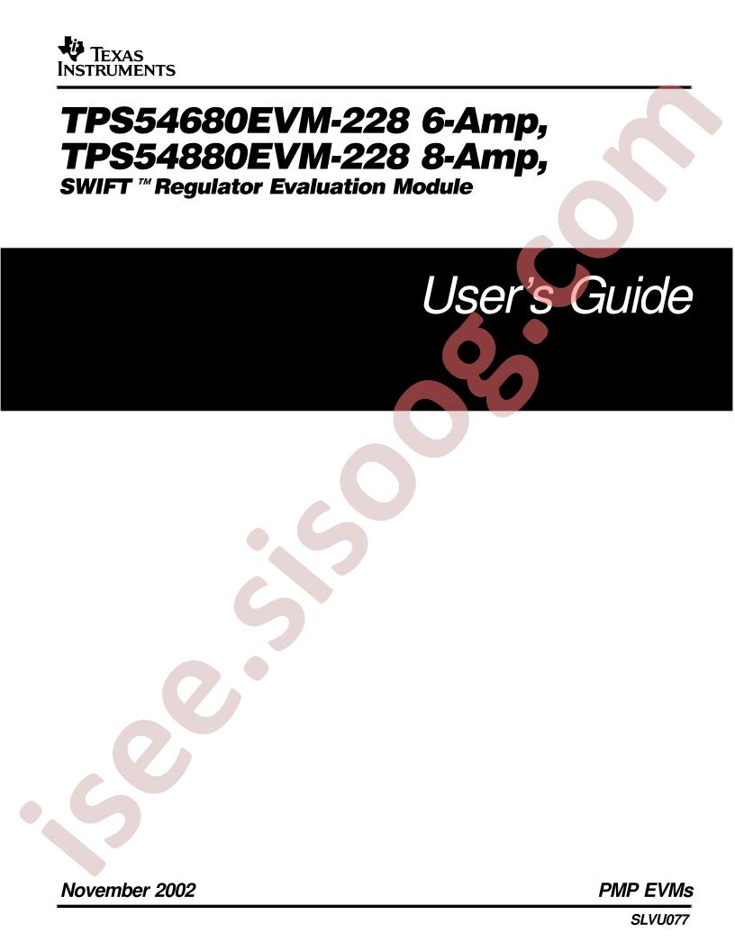 TPS54680EVM-228, TPS54880EVM-228 Users Guide
