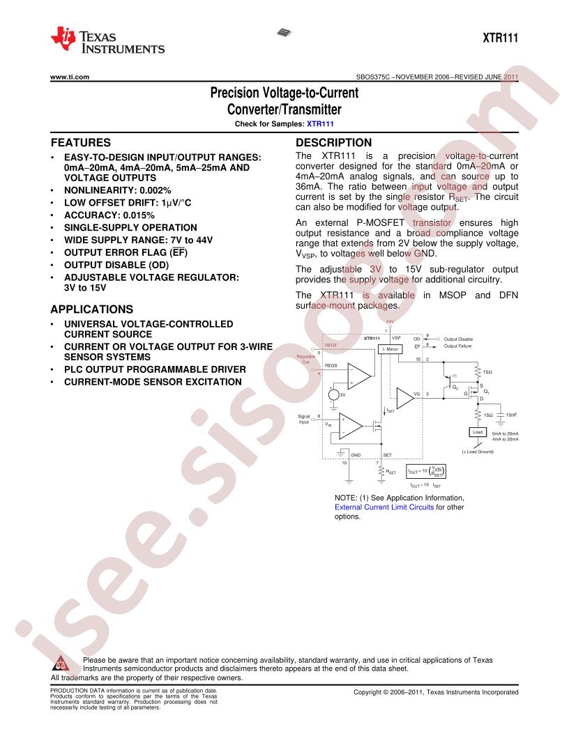 XTR111 Datasheet