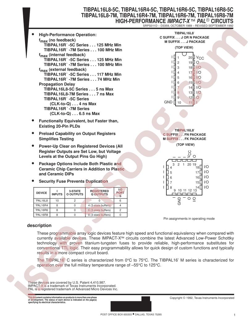 TIBPAL16L8/R4/6/8-5C, -7M