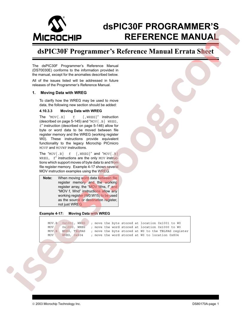 DSPIC30F Programmer Reference Errata Sheet
